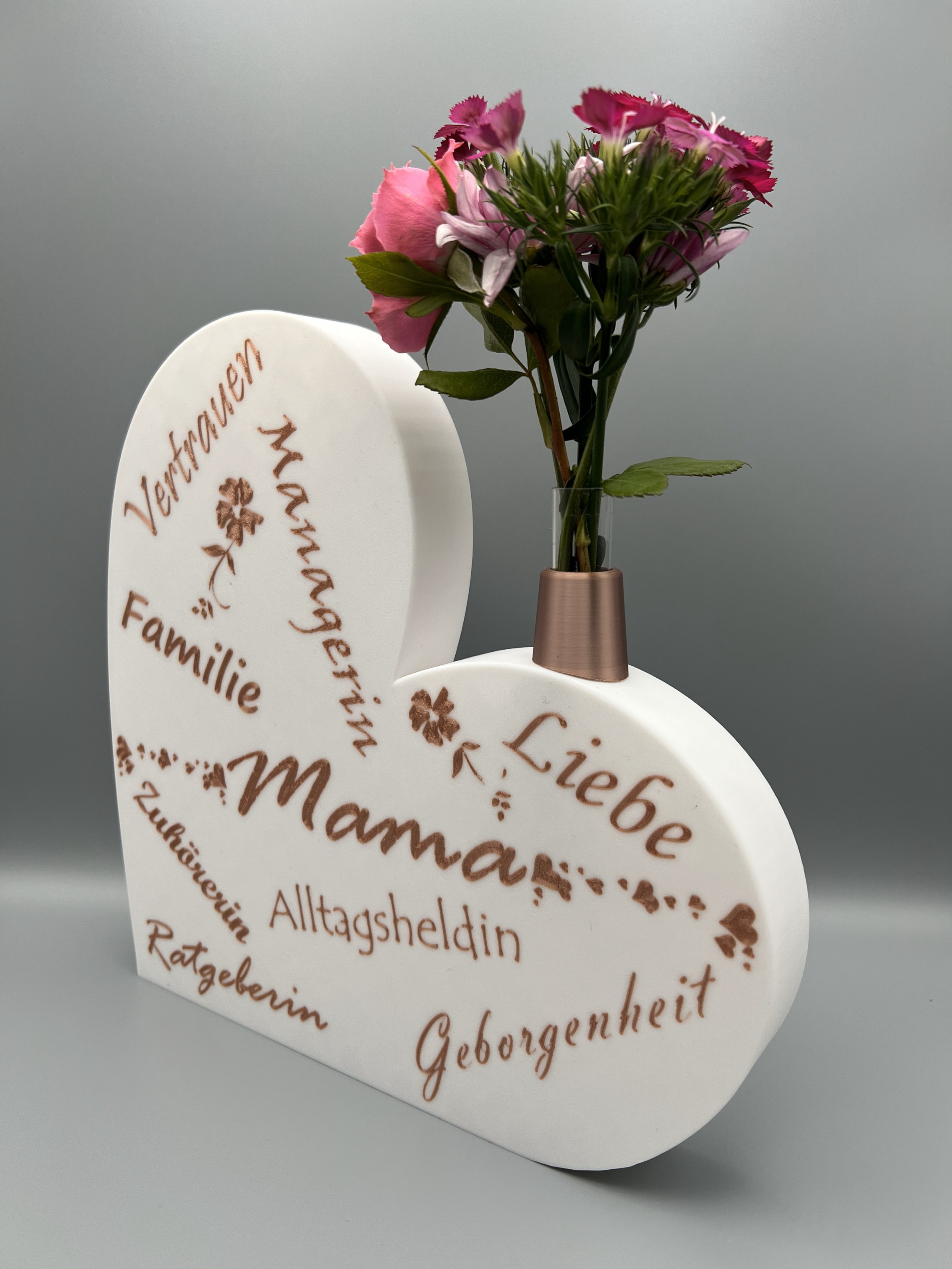 Herzaufsteller Weiß mit Blumen